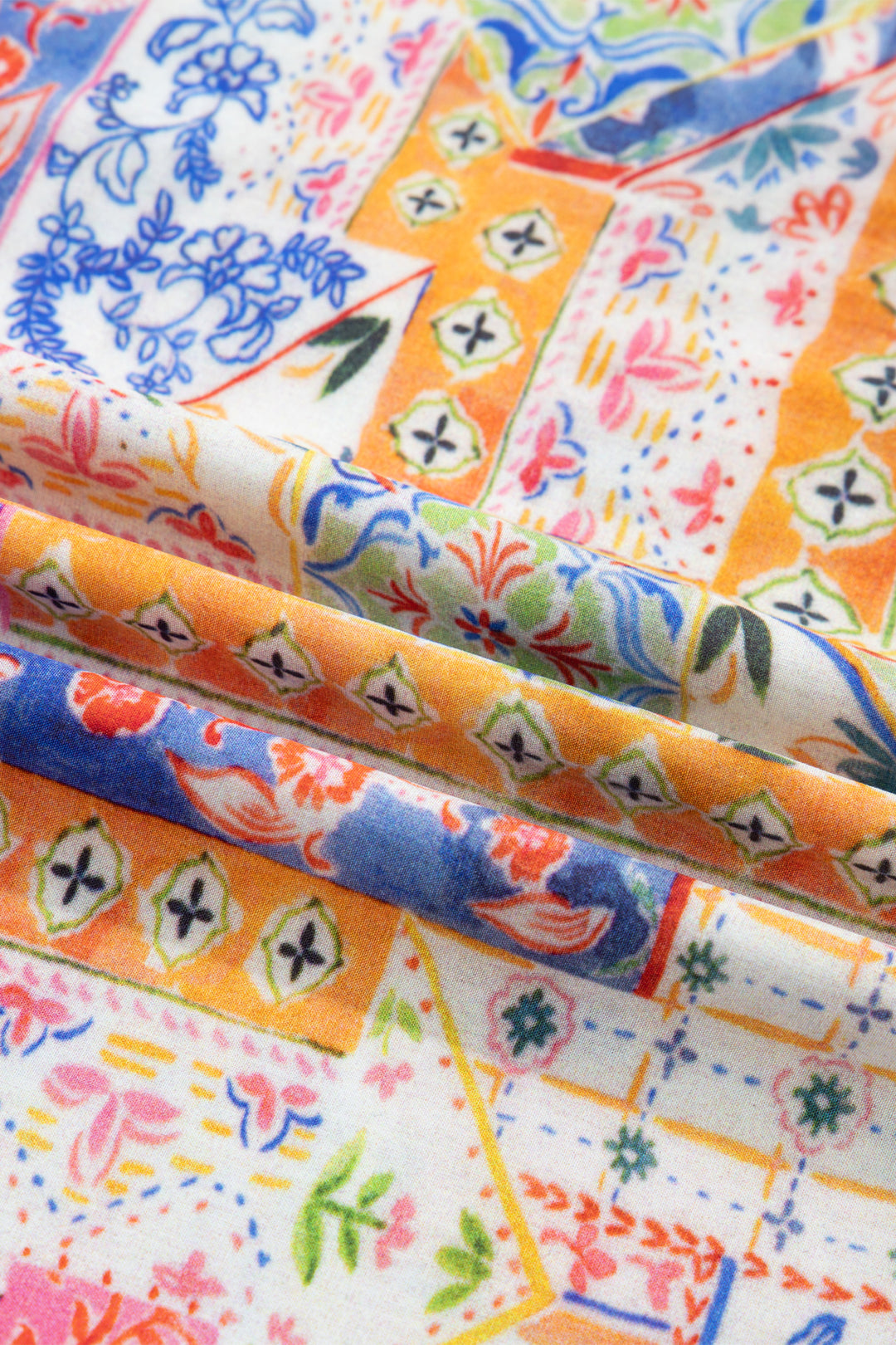 Red Mixed Print V Neck Short Sleeve Blouse