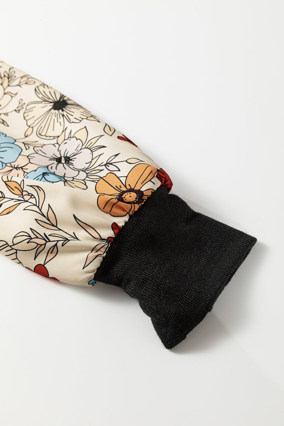 Apricot Flower Puff Sleeve Patchwork Top