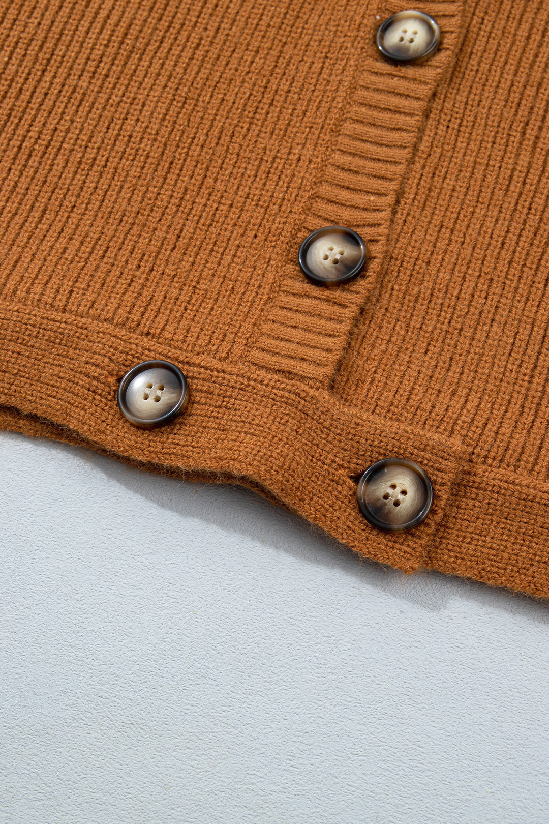 Mustard Ribbed Knit Collar Button Front Long Sleeve Cardigan