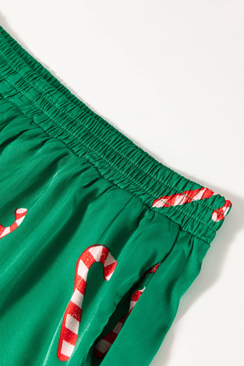 Green Christmas Candy Cane Print Shirt and Shorts Pajama Set