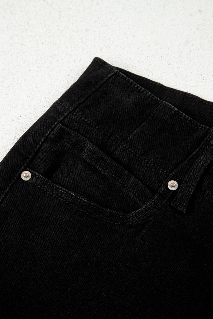 Black 2-Button High Waist Flared Bottom Jeans