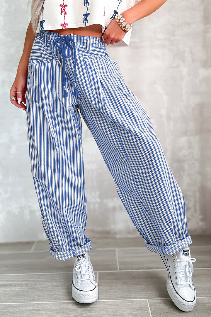 Red Stripe Drawstring Casual Loose Pants