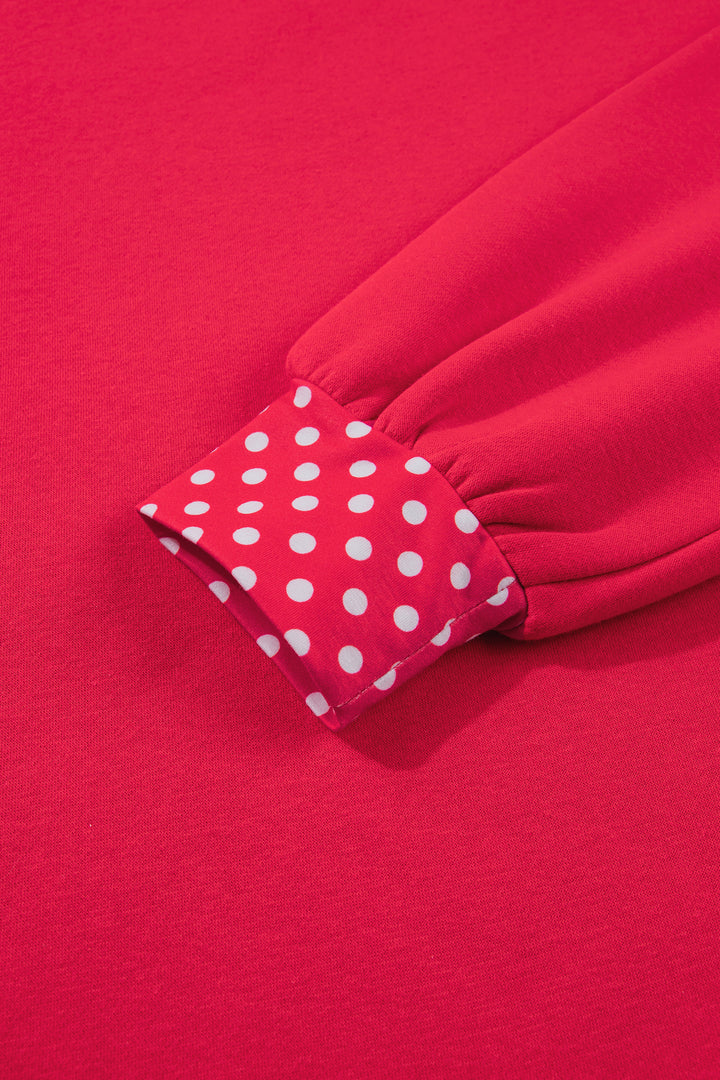 Red Colorblock Polka Dot Contrast Trim Oversized Sweatshirt