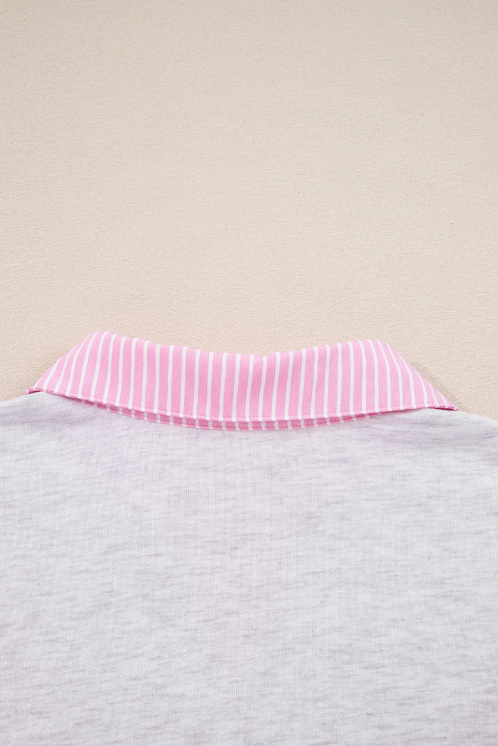 Light Grey 2pcs Contrasted Trim Frilled Collar Drop Shoulder Pullover Drawstring Pant Set