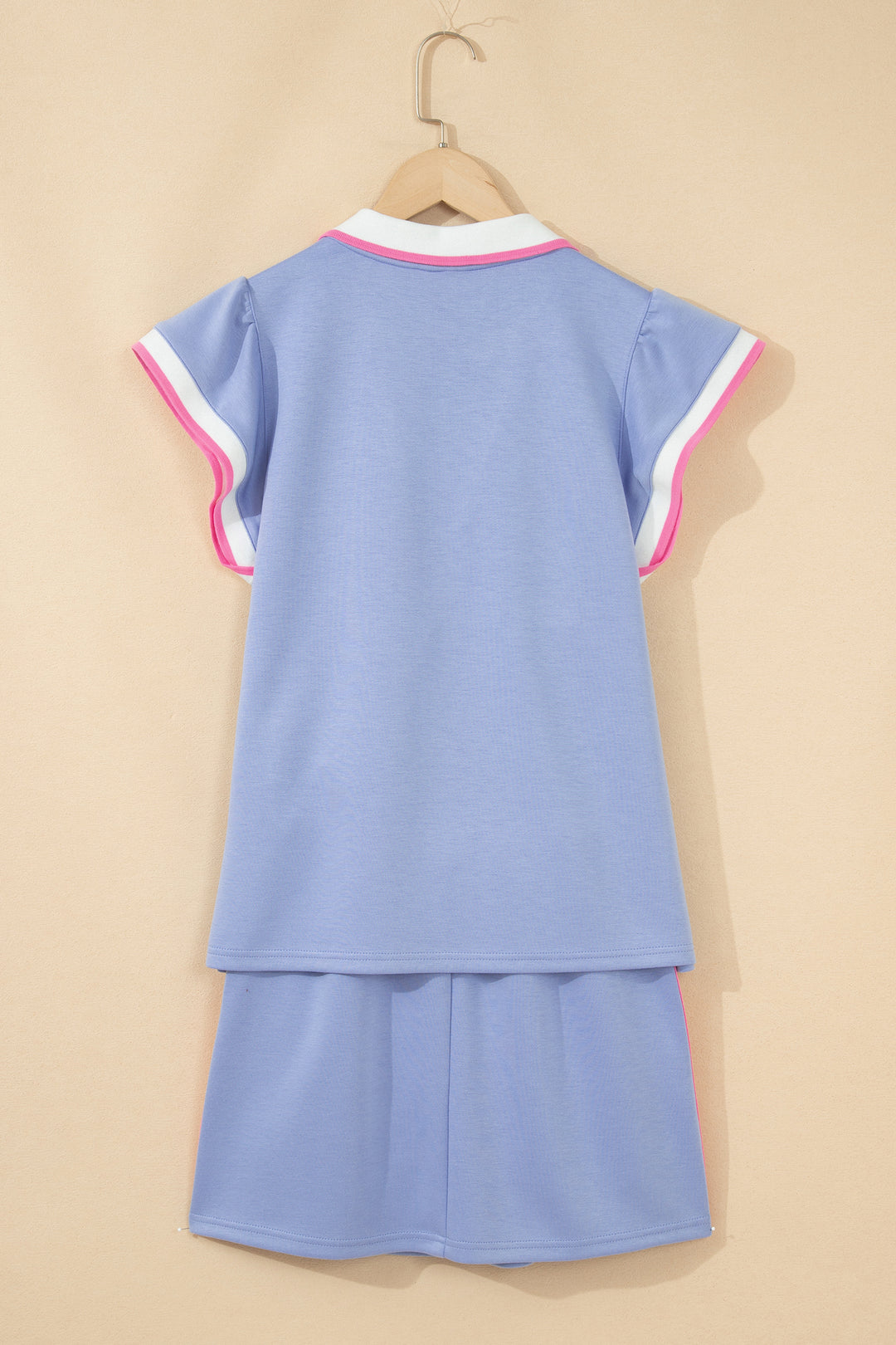 Black Preppy Striped Trim V Neck Polo Tee Drawstring Skirt Set