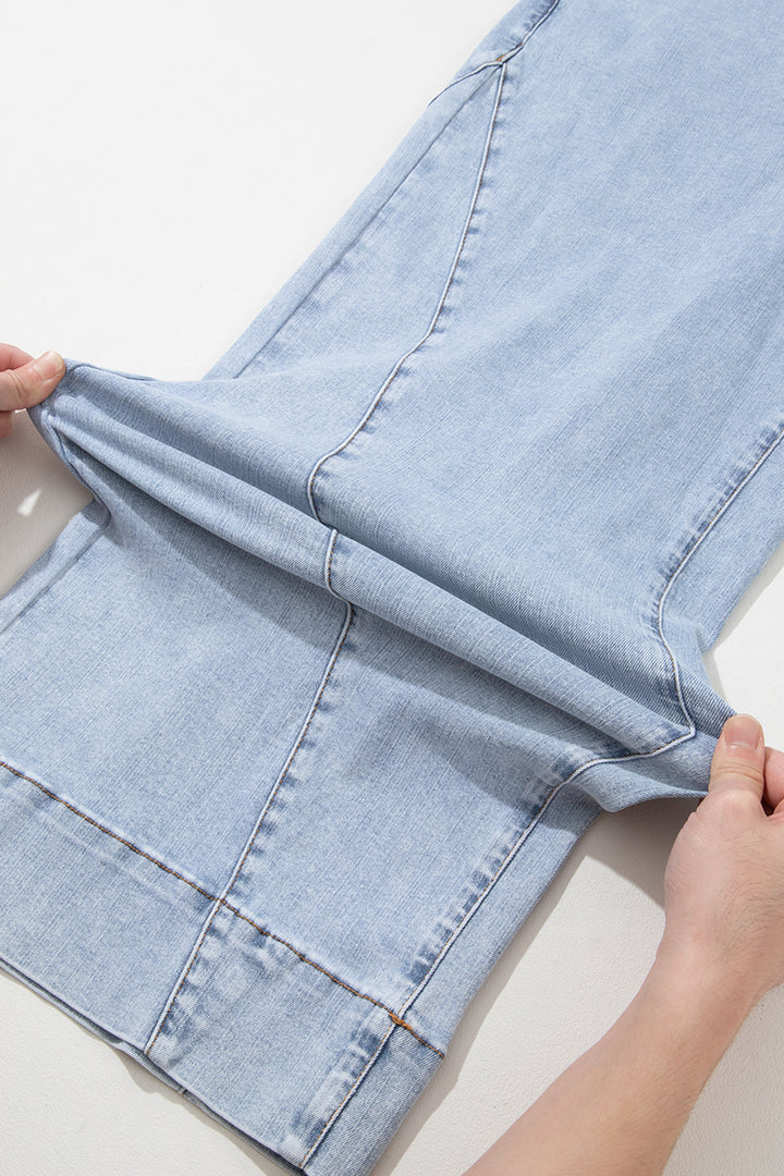 Beau Blue Solid Paneling Loose Fit Plus Size Jeans