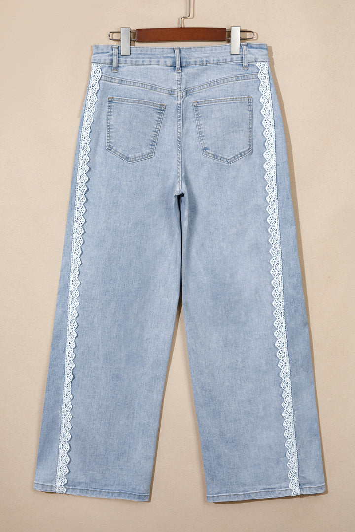 Beau Blue Lace Trim Casual Full-Length Regular Fit Jeans