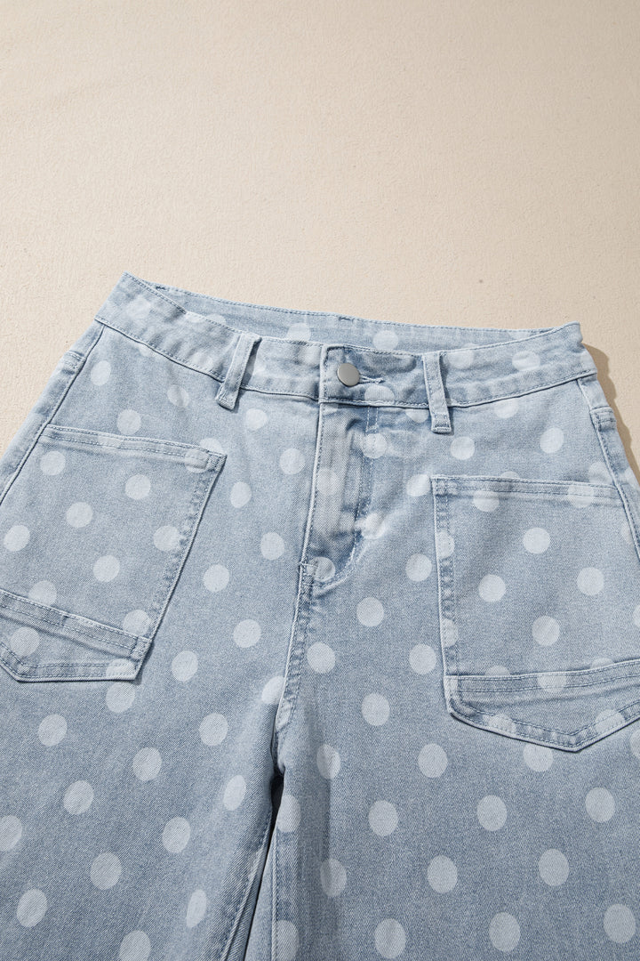 Sky Blue Polka Dot Casual Slim Fit Jeans