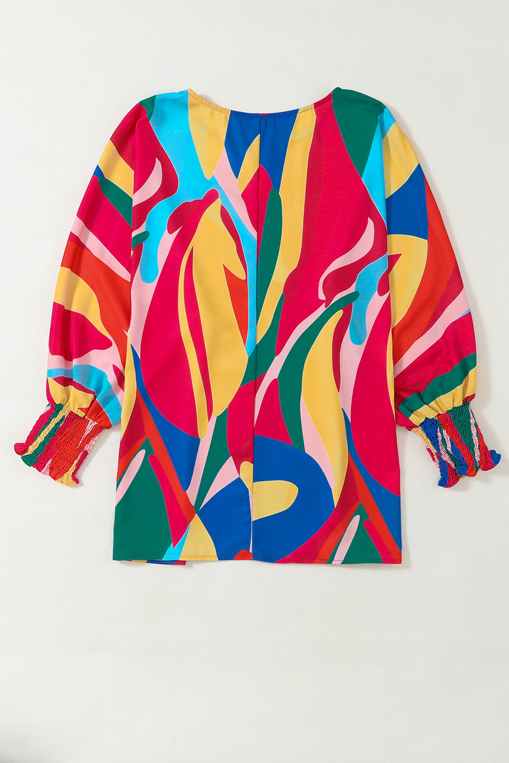 Multicolor Abstract Print Smocked Puff Sleeve Blouse