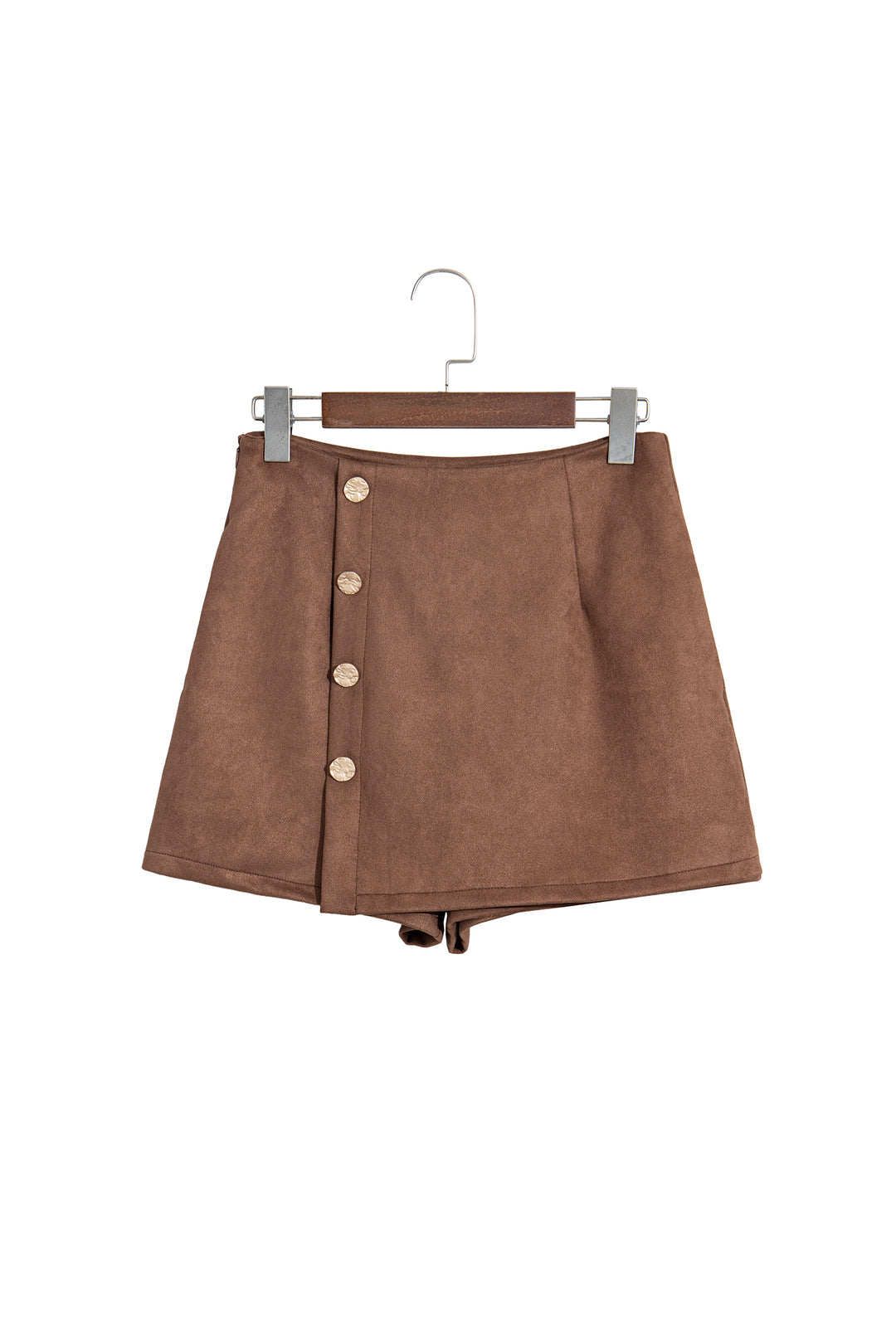 Dark Khaki Gold Button Asymmetric Wrapped Detail Mini Skirt