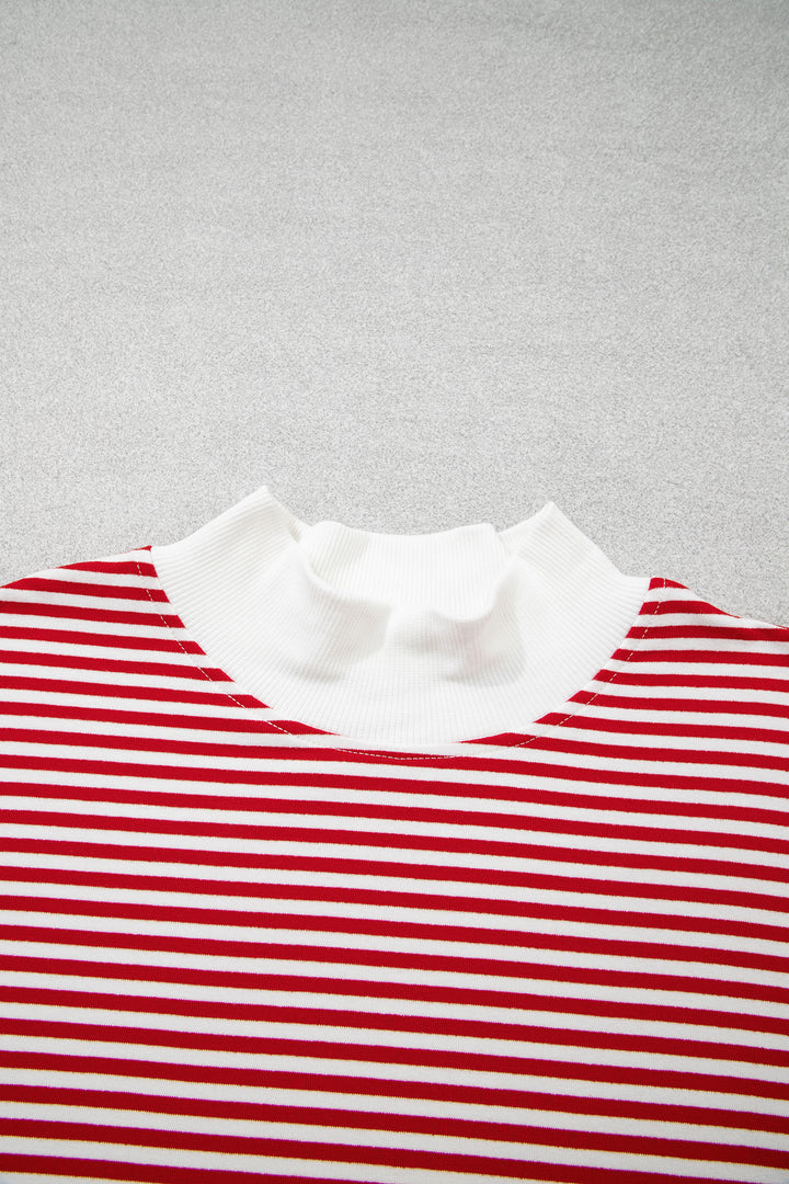 Sky Blue Stripe Oversize Mock Neck Sweatshirt and Shorts Set