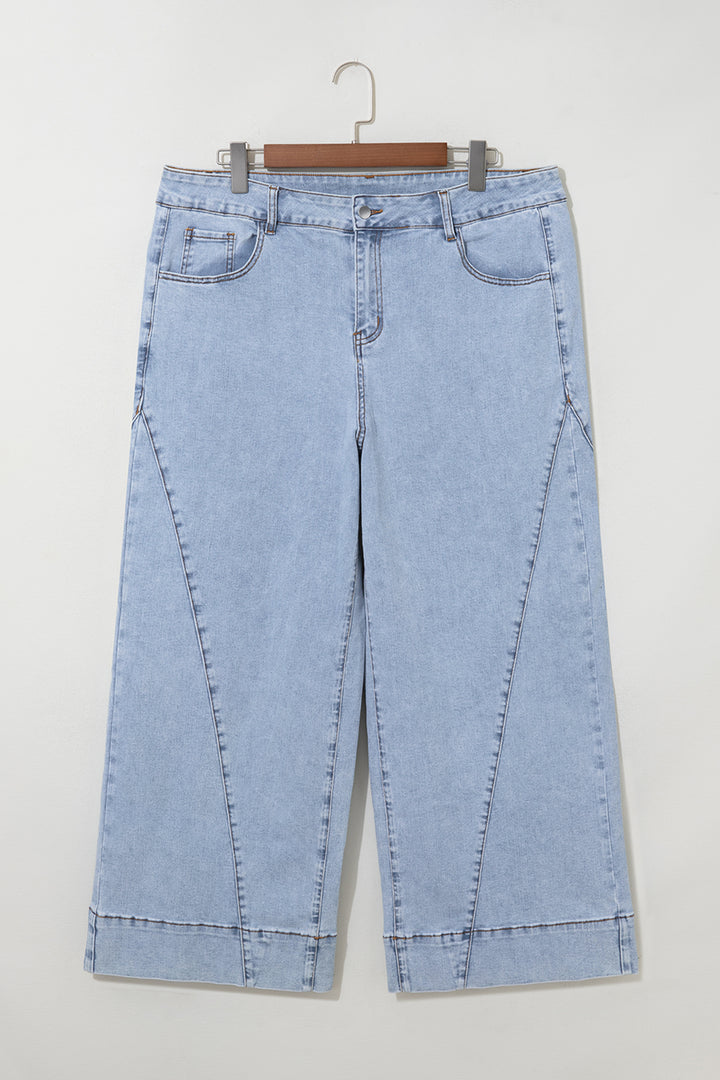 Beau Blue Solid Paneling Loose Fit Plus Size Jeans