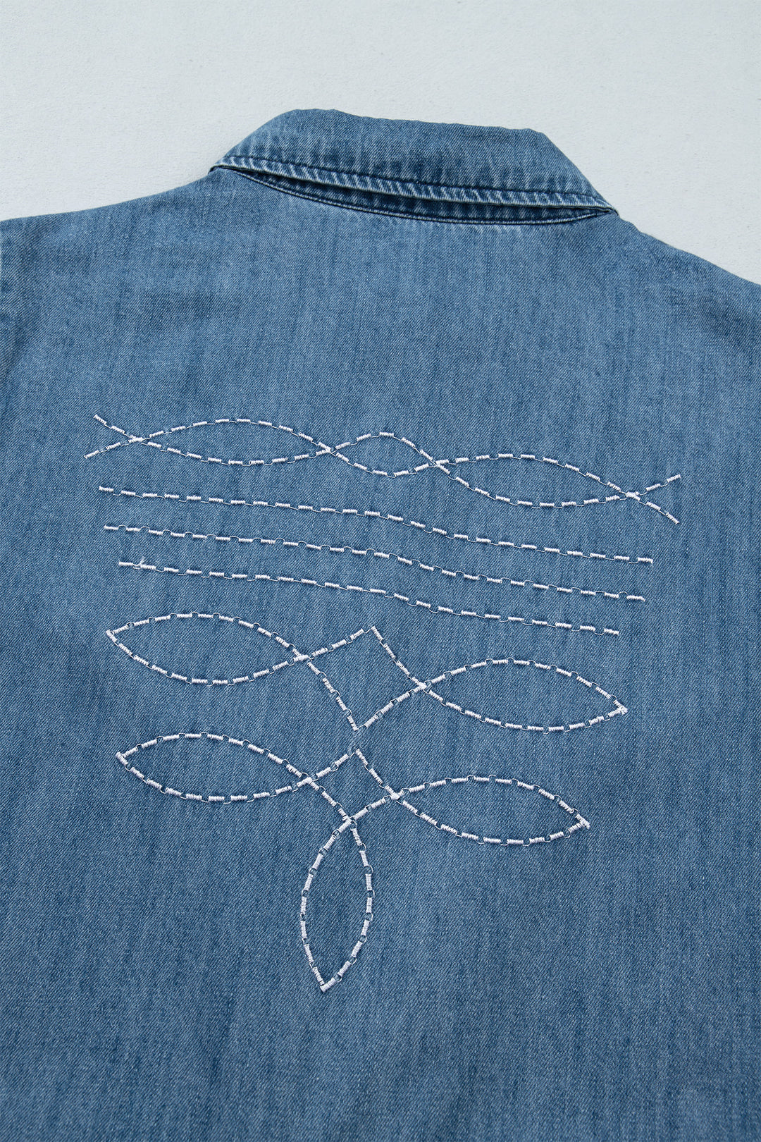 Myosotis Embroidered Western Detail Long Sleeve Collar Shirt