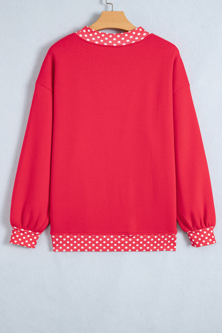 Red Colorblock Polka Dot Contrast Trim Oversized Sweatshirt