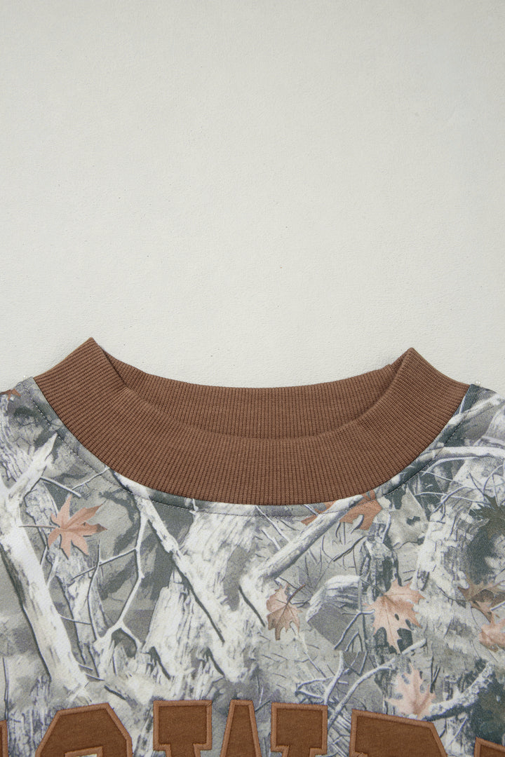 Beige Western Mallard Letter Print Baggy Pullover Sweatshirt