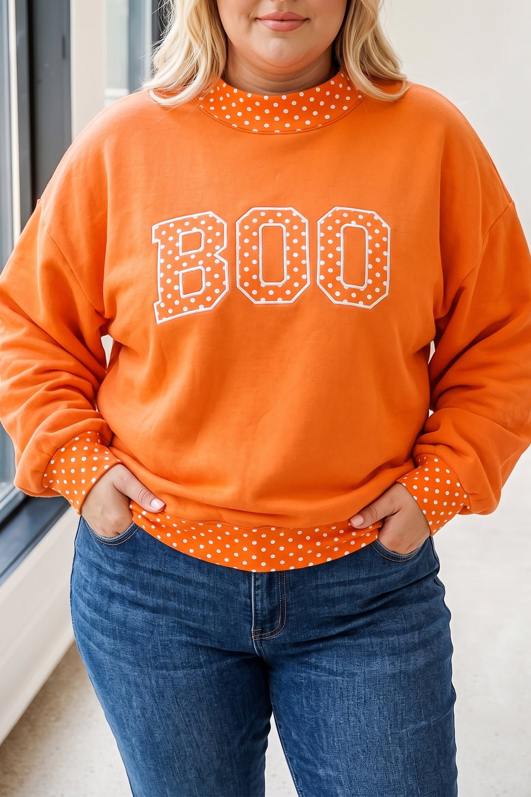 Tomato Red Casual Polka Dot Patchwork Letter Graphic Plus Size Sweatshirt