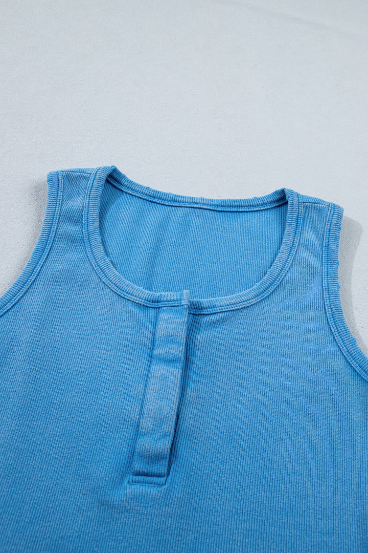 Bright Pink Vintage Distressed Ribbed Mineral Wash Tank Top