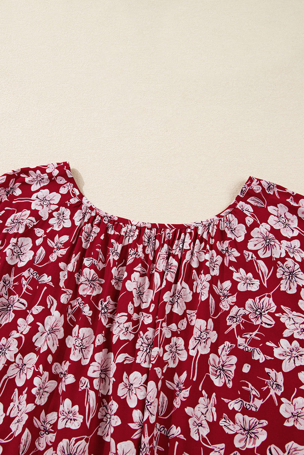 Purple Plus Floral Balloon Sleeve V Neck Relaxed Dress