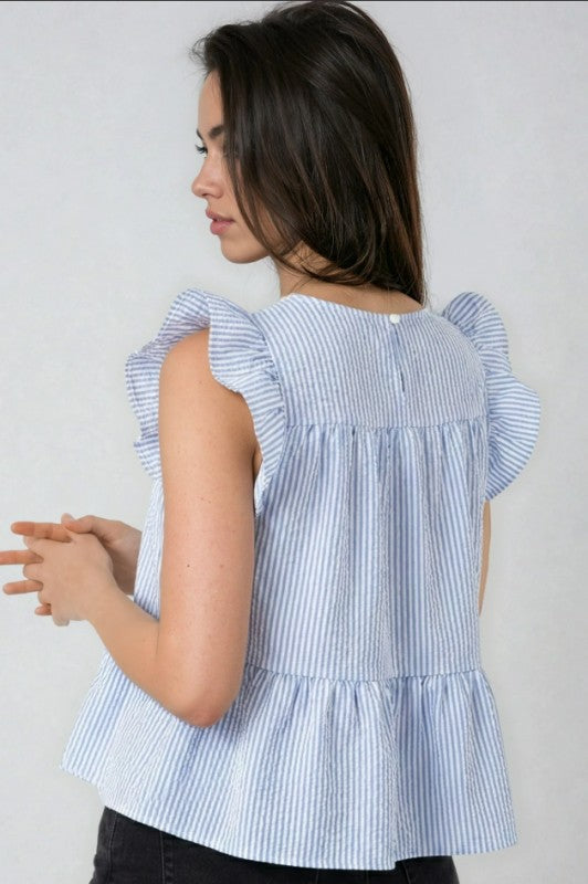 Ruffle Striped Peplum Top
