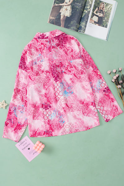 Rose Baroque Floral Roll-tab Sleeve Shirt