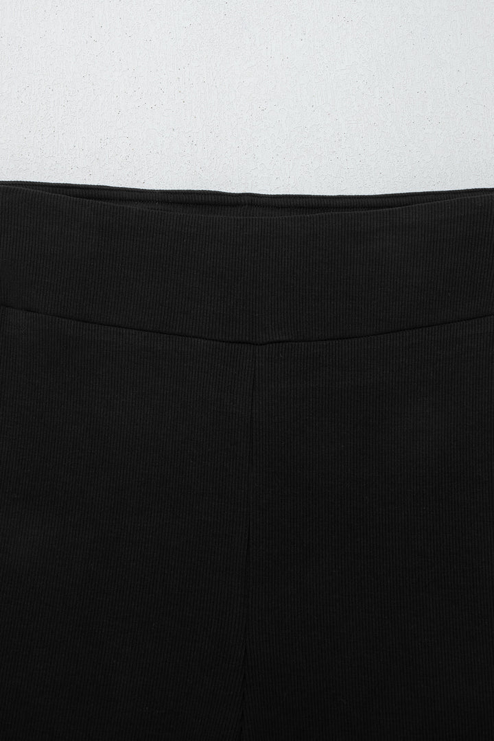 Black Solid Color Oversize Slit Sweatshirt Ribbed Leggings 2pcs Set
