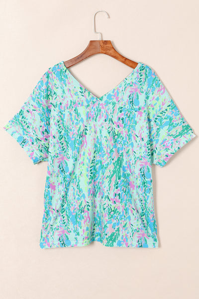 Green Loose Painted Floral Tee