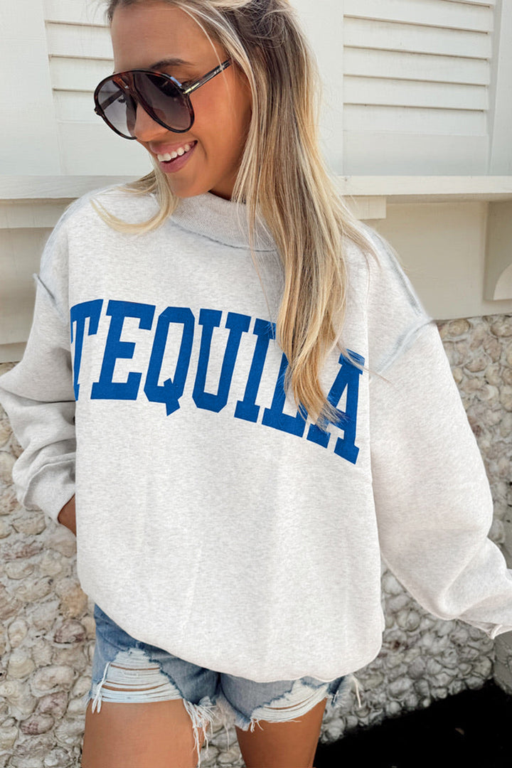 Light Grey TEQUILA/HUNGOVER Reversible Print Mock Neck Oversized Sweatshirt
