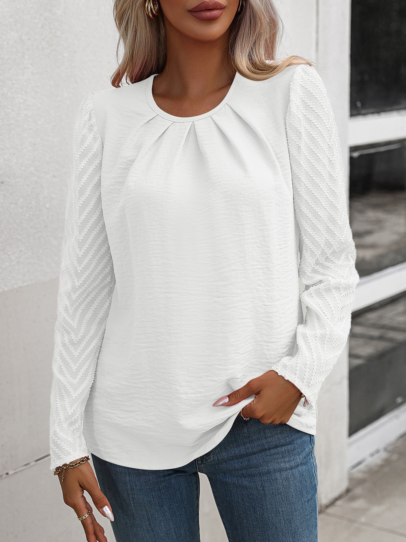 Mandy Ruched Round Neck Puff Sleeve Blouse