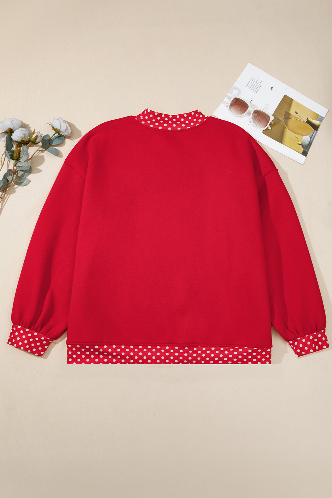 Orange Polka Dot Patchwork Round Neck Plus Size Sweatshirt