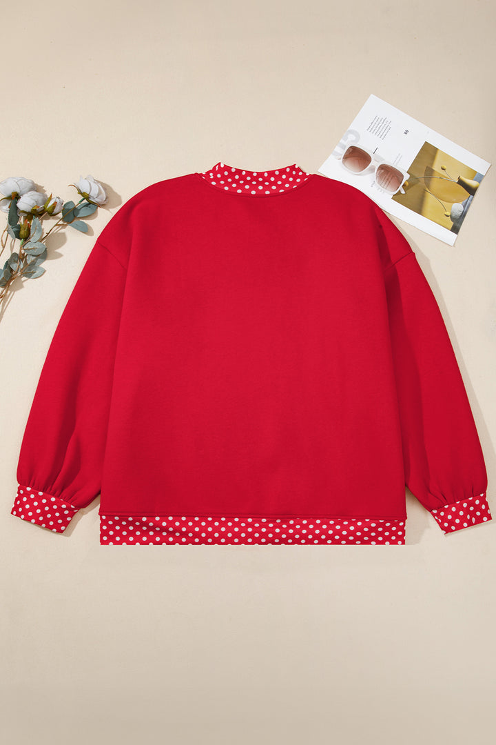 Orange Polka Dot Patchwork Round Neck Plus Size Sweatshirt