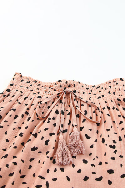 Brown Ruffle Wide Leg Dalmatian Palazzo Pants