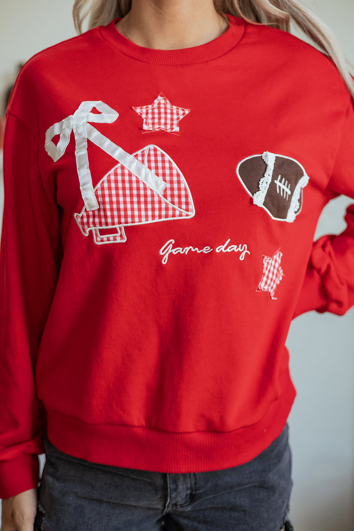 Black Gingham Patch Embroidered Rugby Game Day Stars Sweatshirt