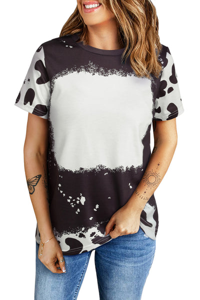 Black Tie Dye Bleached Crew Neck Short Sleeves T-shirt