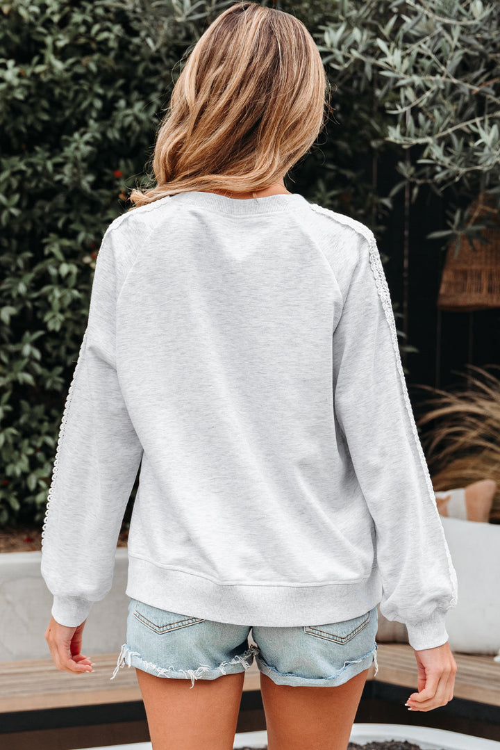 Peyton Lace Patchwork Raglan Sleeve Crew Neck Sweatshirt