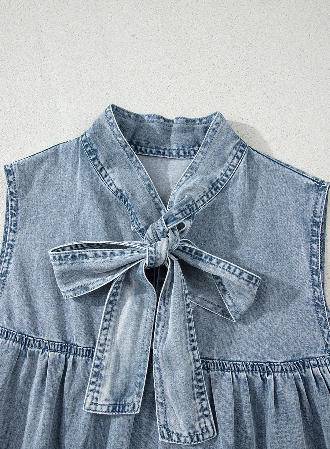 Clare Sleeveless Ruffled Chambray Dress