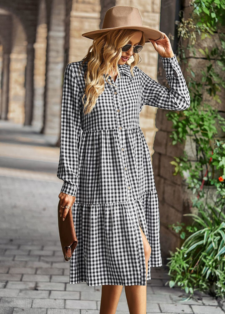 Gingham long sleeve dress