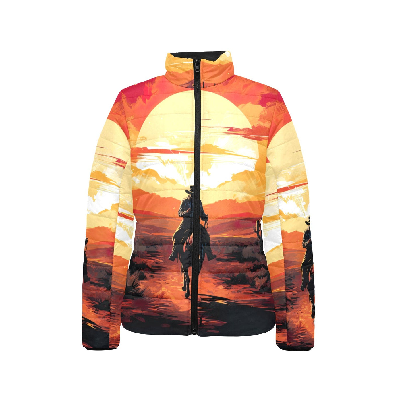 Sunset Cowboy Desert Women's Puffy Bomber Jacket