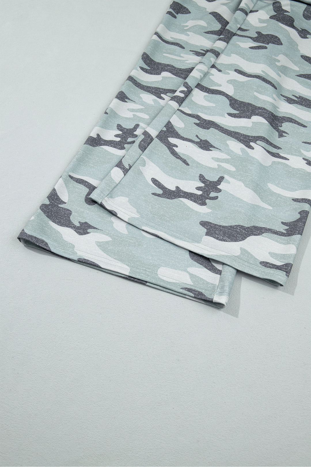 Green Camo Wide Leg Tie Elastic Waist Casual Pants