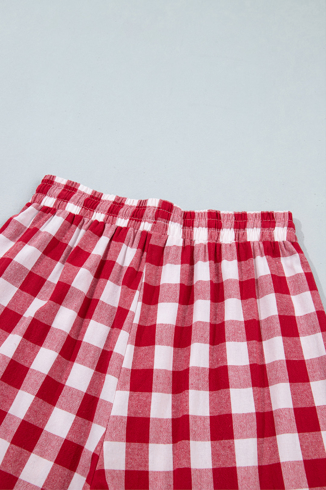 Red Gingham Plaid Tie Elastic Waist Shift Pants