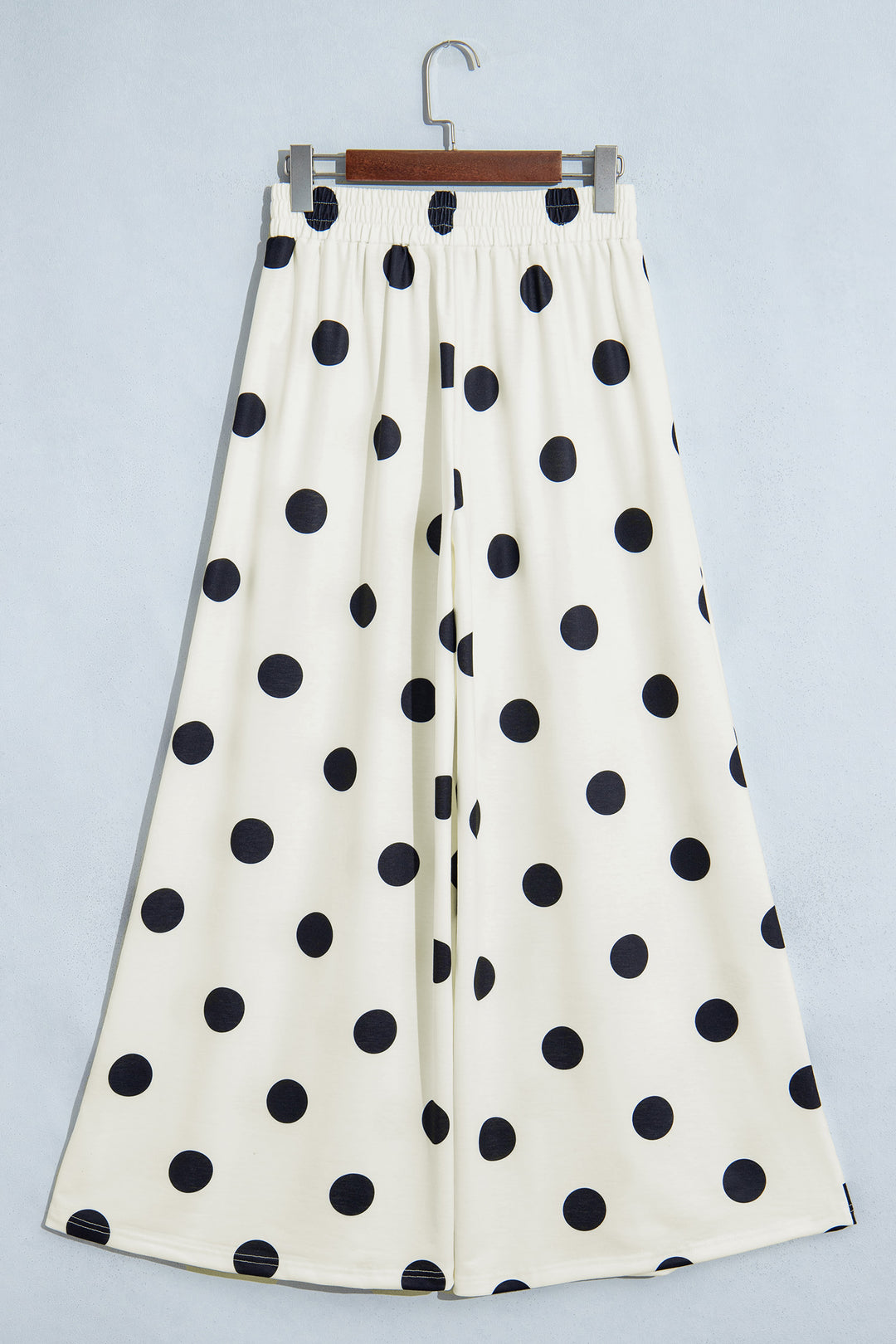 Beige Polka Dot Wide Leg Elastic Waist Casual Pants