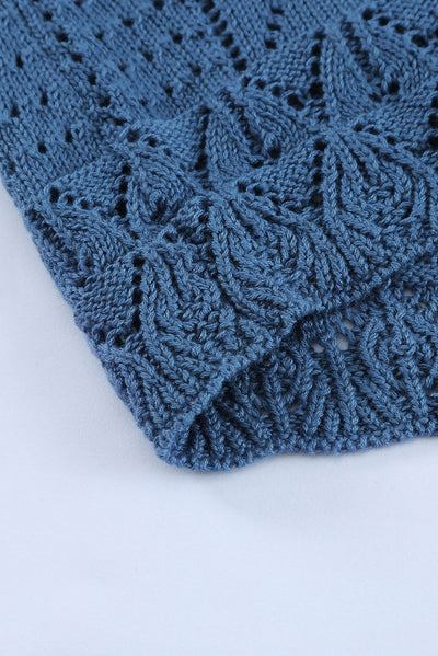 Blue Crochet Lace Pointelle Knit Sweater