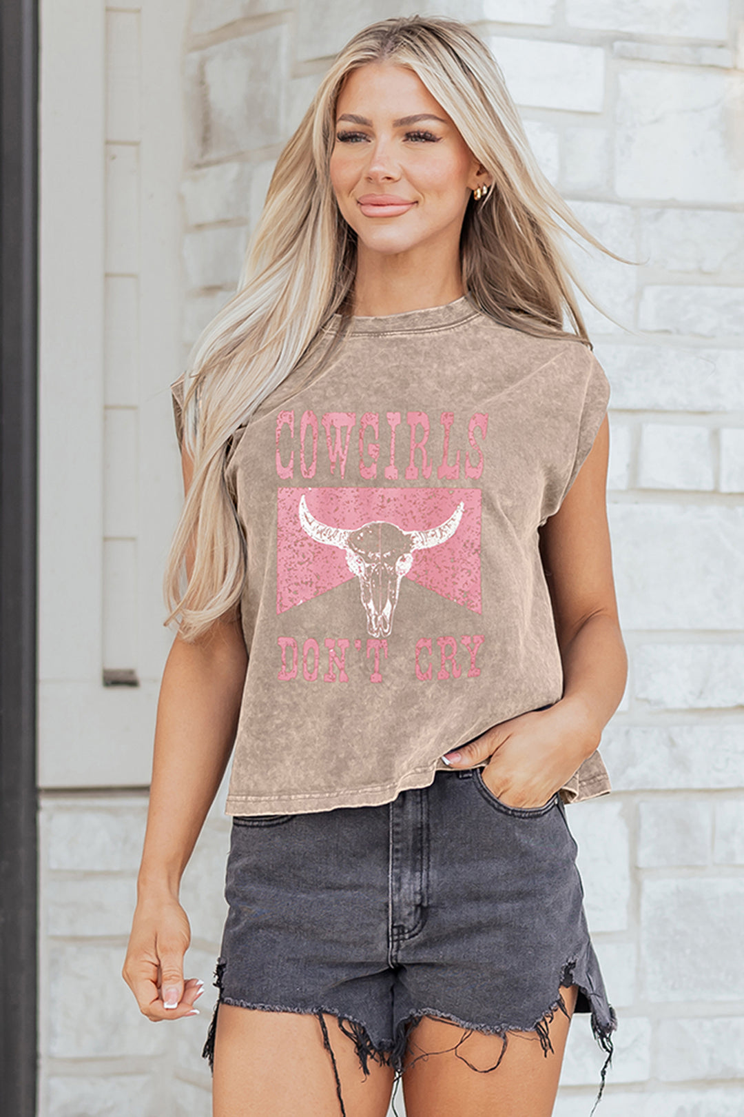 Smoke Gray Cowboy &amp; Beer Western Graphic Mineral Wash Tank Top