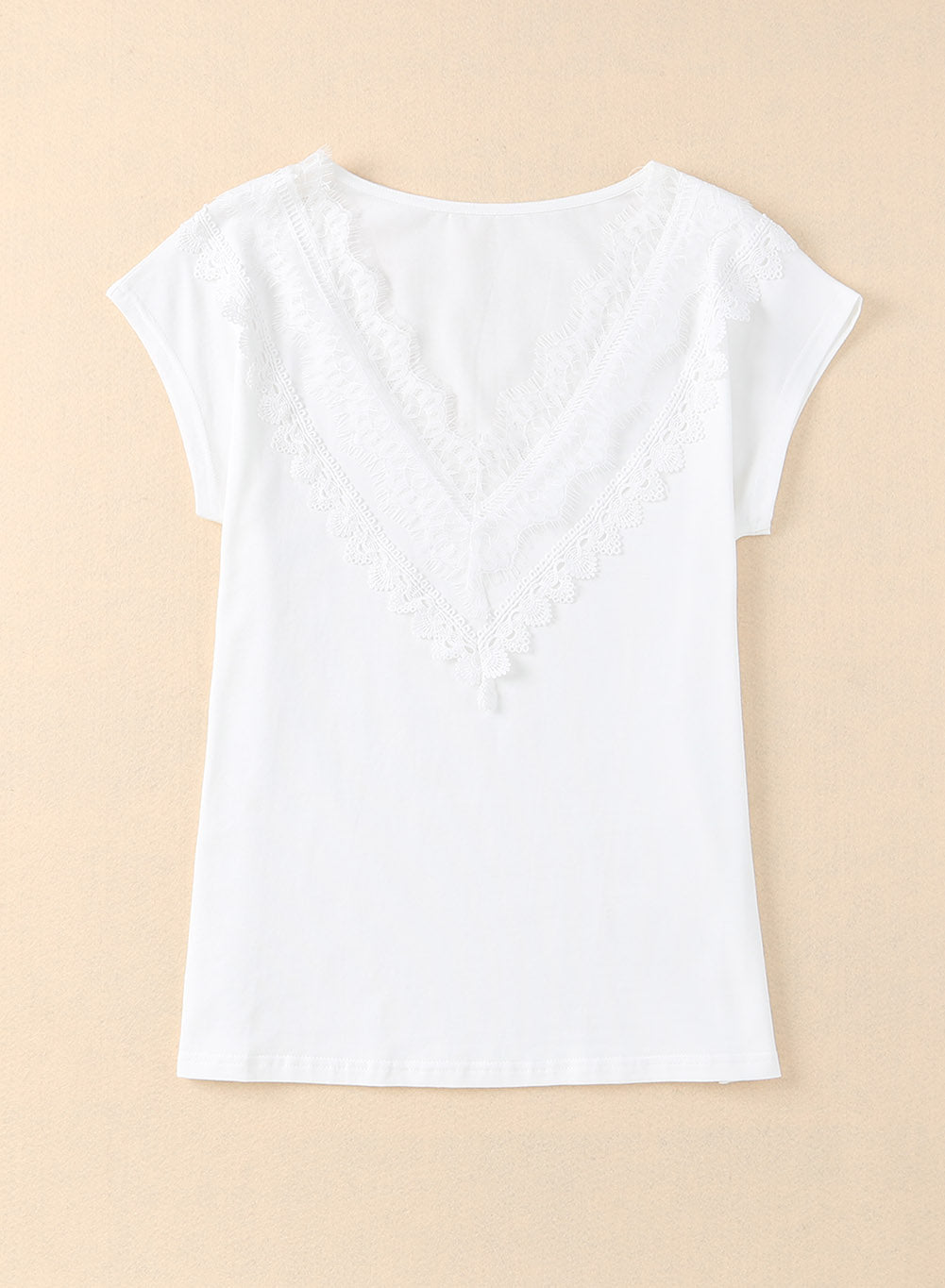 White Eyelash Lace Trim V Neck Top