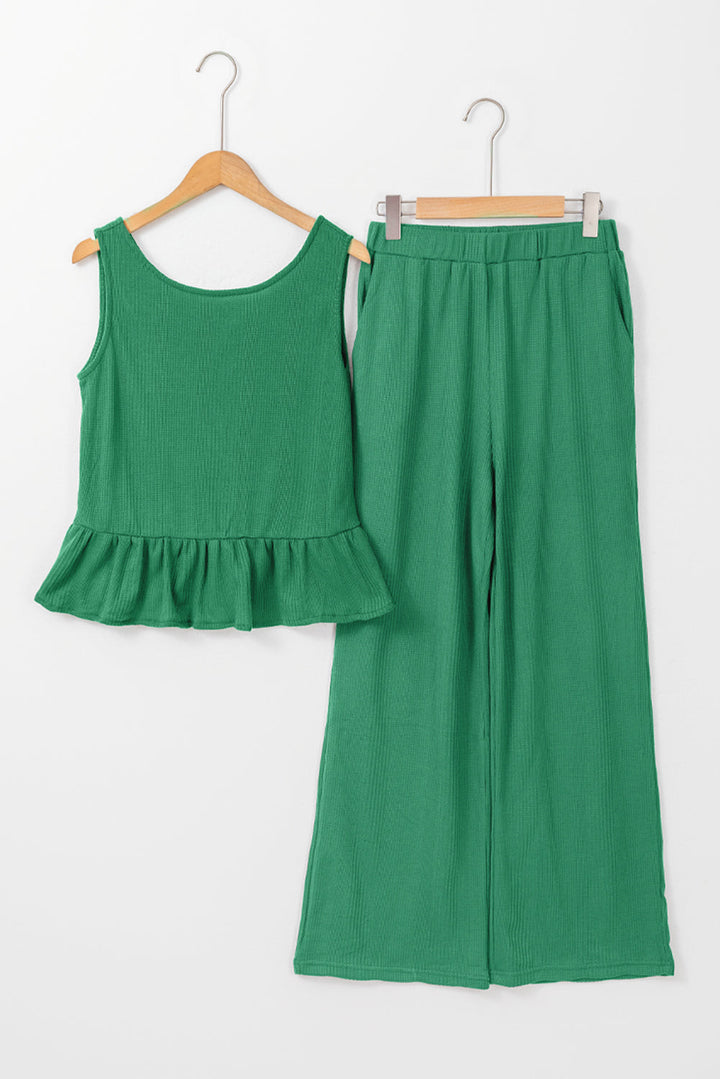 Teresa Ribbed Ruffle Tank Top and Pants Set