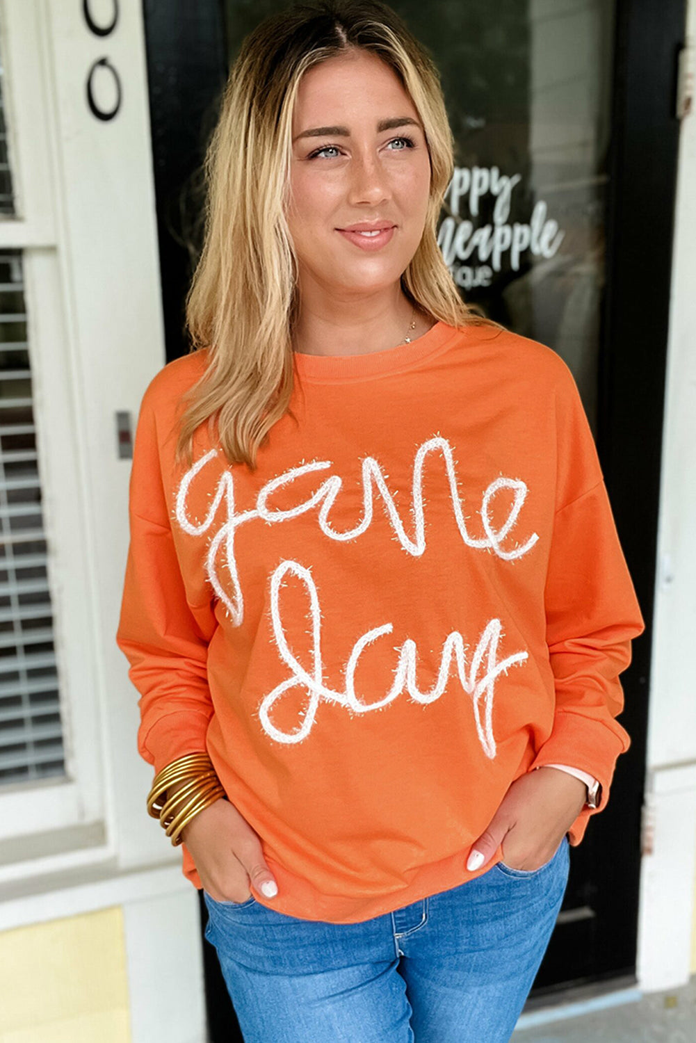 Black Tinsel Game Day Drop Shoulder Graphic Sweatshirt