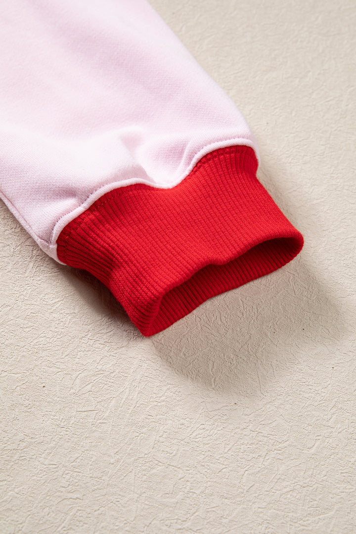 Pink Polka Dot Letter Graphic Colorblock Tunic Sweatshirt