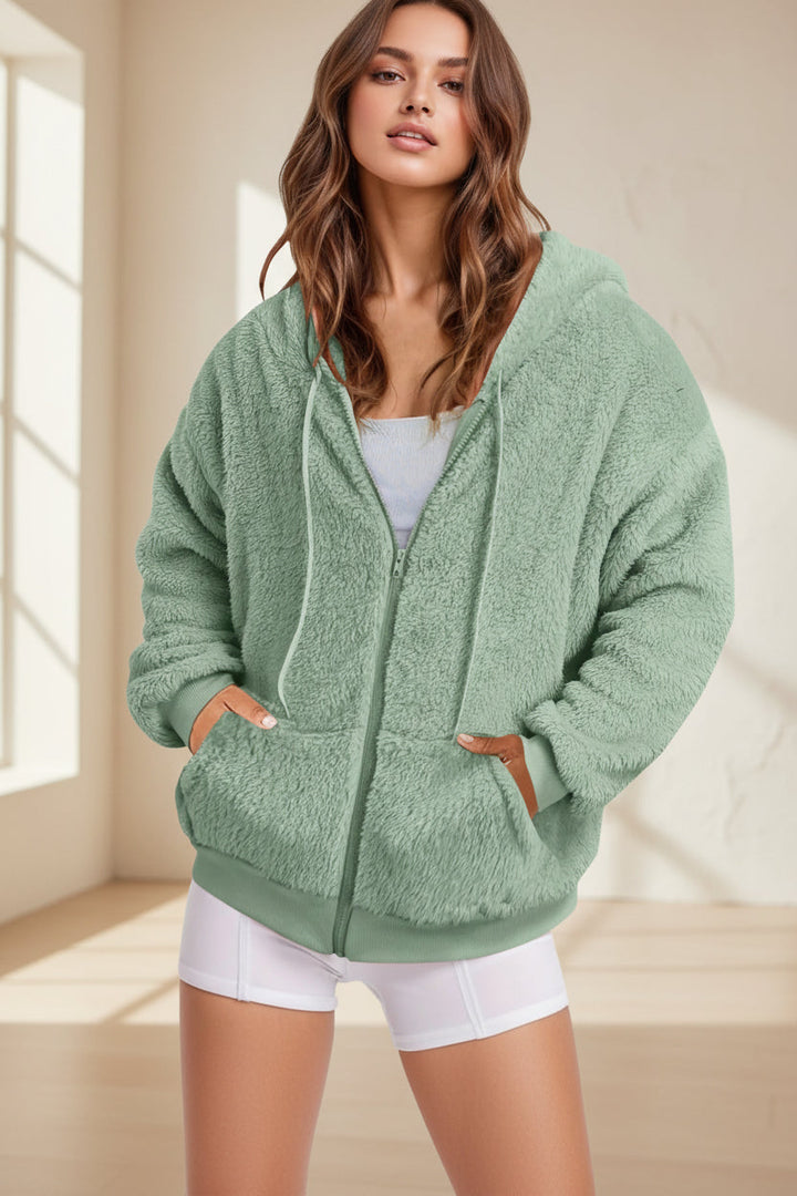 Long Zip-Up Hoodie – Soft Cotton Velvet, Oversized Fit