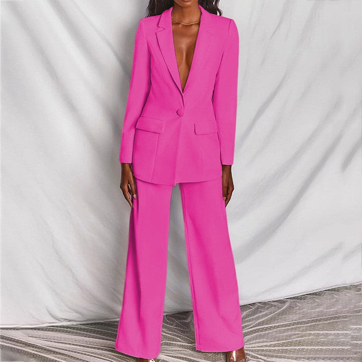 Lapel Button-Down Blazer &amp; Straight-Leg Trousers Suit
