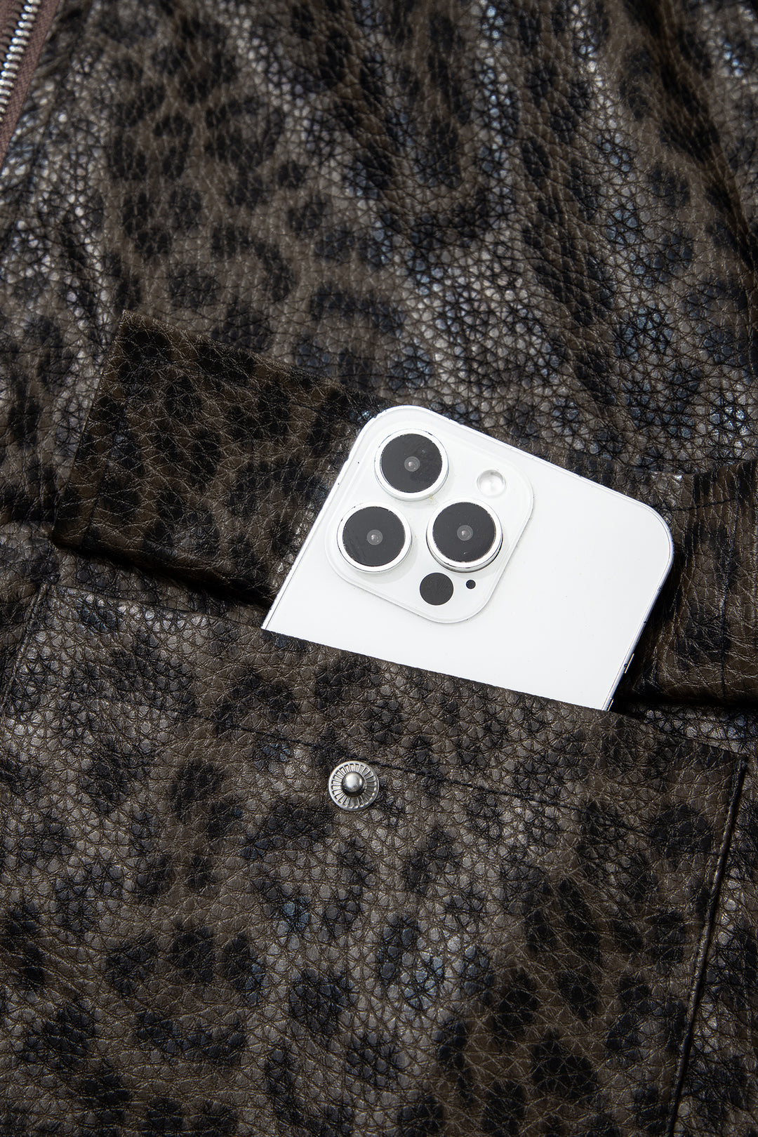 Multicolour Leopard Print Colorblock Collar Metal Placket Jacket