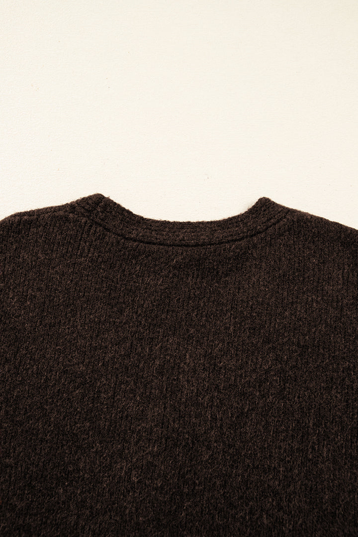 Chicory Coffee Heart Metal Button V Neck Cardigan Sweater